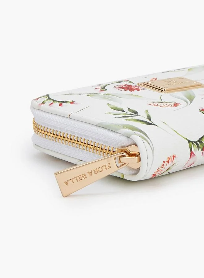 Flora Bella By Shoexpress WHITE Floral Print Wallet With Zip Closure for Women | Best Price UAE